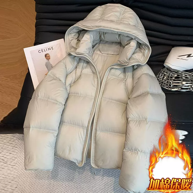 官图韩版时尚小个子连帽棉服女2025冬季新款潮流加厚保暖面包服