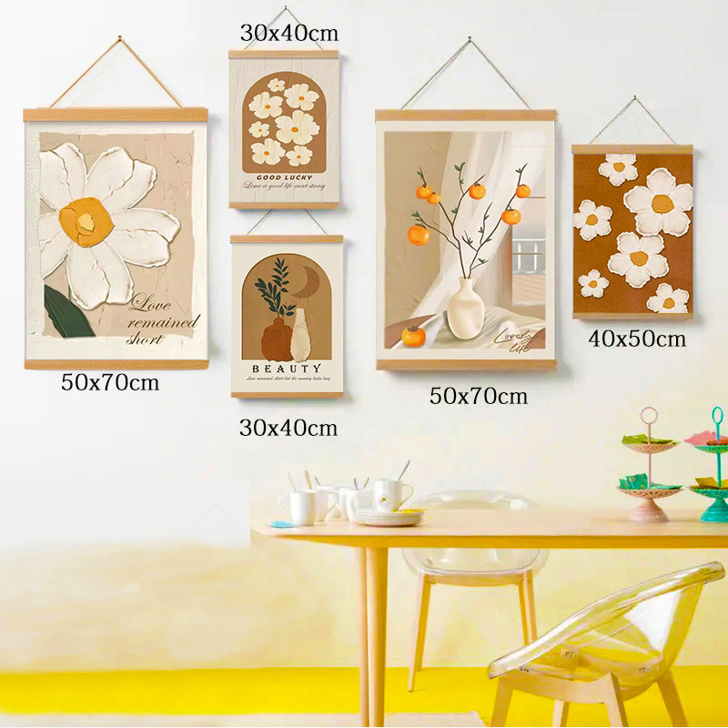 Source Factory Cross-Border Dropshipping Scroll Hanging Paintings Warm Healing Floral Illustrations Bedroom Soft Decoration Paintings Wholesale