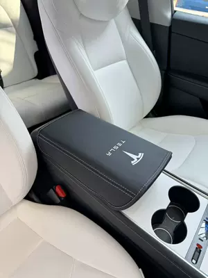 Tesla Model 3/Y armrest box anti-scratch protective cover, central armrest leather protective pad, wear-resistant heightening pad (Armrest box pad) - tesla-silk-screen-edition-black