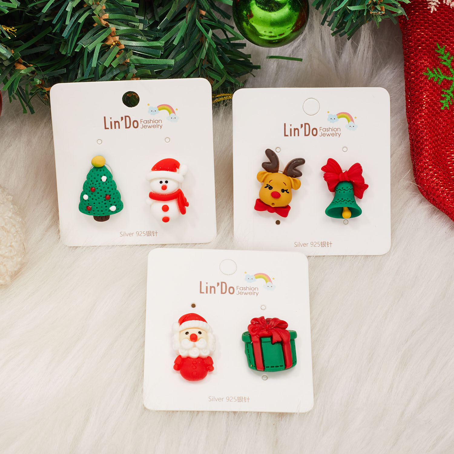 1 Pair Fashion Christmas Tree Santa Claus Snowman Epoxy Soft Clay Ear Studs display picture 9