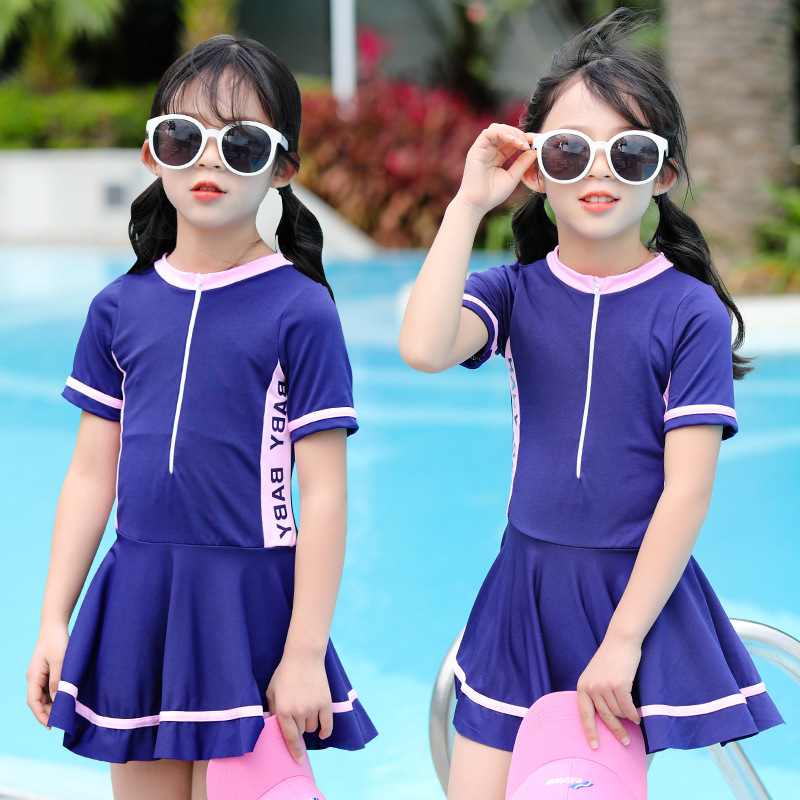 Traje de baño para niñas, estilo deportivo para niños medianos y grandes, traje de baño para entrenamiento en piscina, traje de baño de vacaciones de secado rápido y moderno con falda dividida