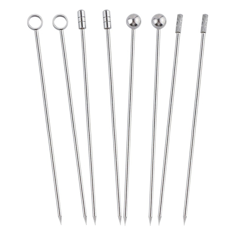 Cruz-frontera 304 Acero inoxidable fruta palo fruta aguja barra cóctel decorativo palo Oliva confitada metal vino palo