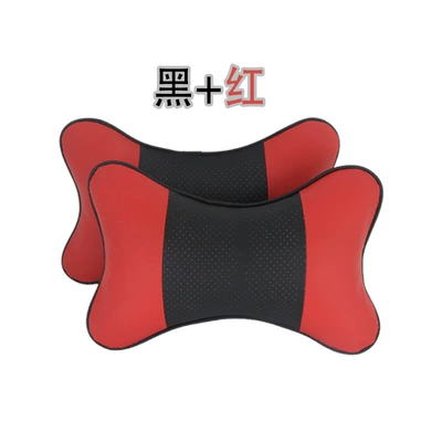 Cross-Border Car Headrest and Neck Pillow, Leather Car Seat Cushion, Pair of Car Neck Pillows, Special Sleeping Pillows (Headrest) - blackred-individual-price