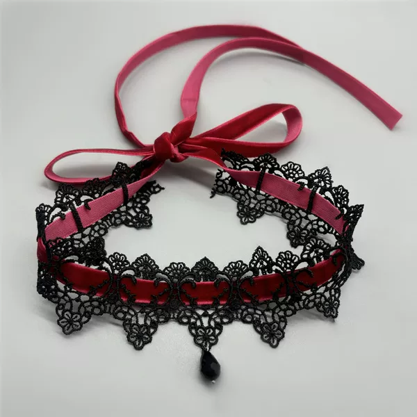 Sexy Neck Jewelry Wine Red Dark Lace Velvet Lace Collar Choker Lace Strap Clavicle Chain