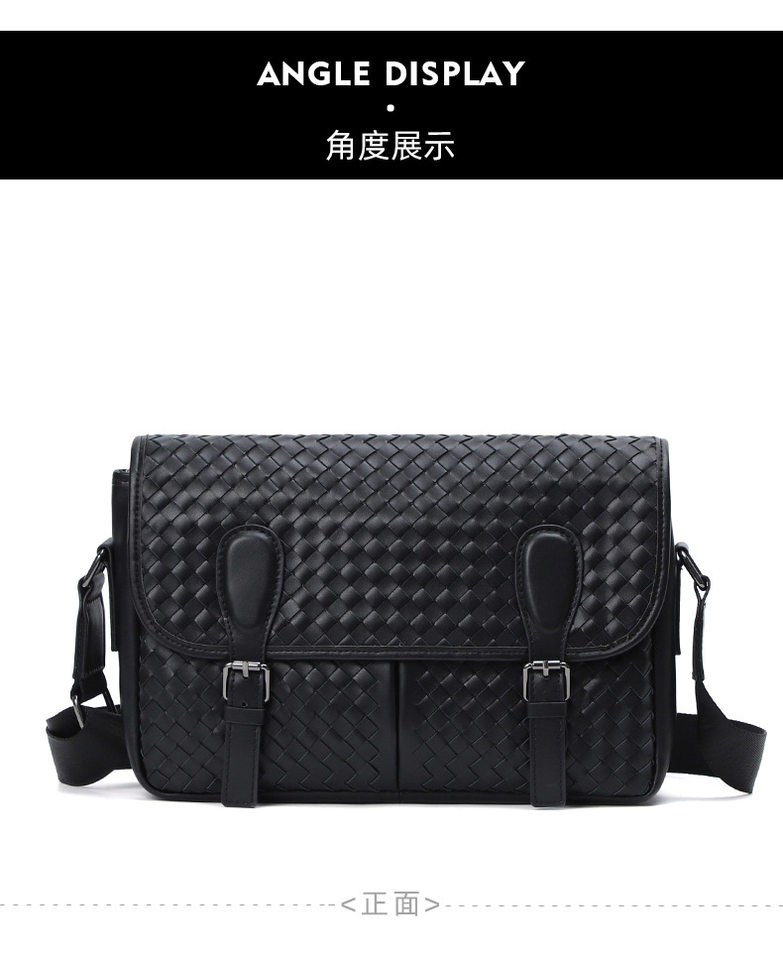 Túi đeo chéo nam da bò thật dệt bện, đeo vai, sức chứa lớn 29×11×17 cm — Màu đen da bò bện chi tiết 11