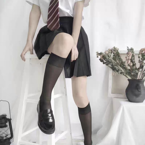Black Sheer Knee-High Socks with Over-the-Calf Design, Summer Fashion Thigh High Socks, Thin White Mesh Socks A8