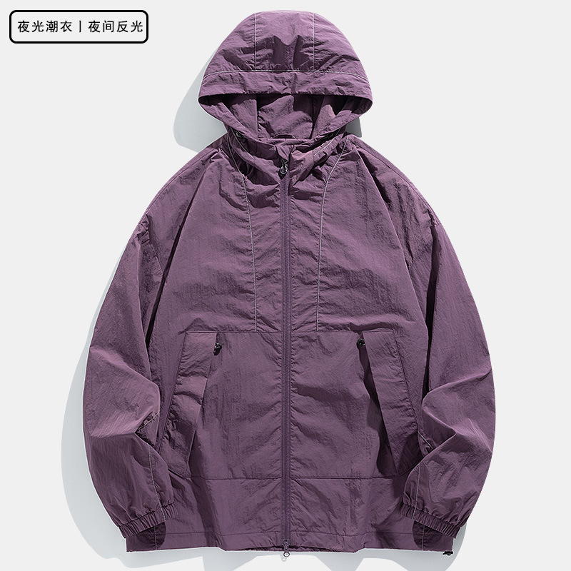 Mountain Camping Style Luminous Clothing for Couples Outdoor Windproof and Waterproof Crisp Loose Hooded Work Jacket