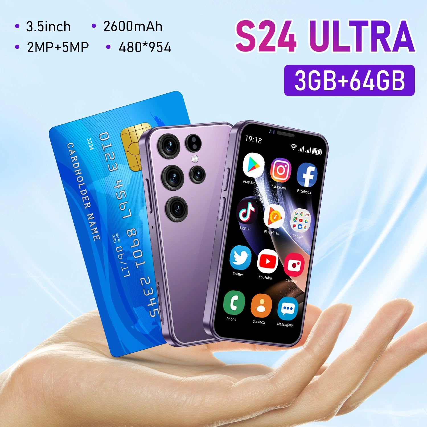 Маленький мобильный телефон S25, Android, 4" широкий экран