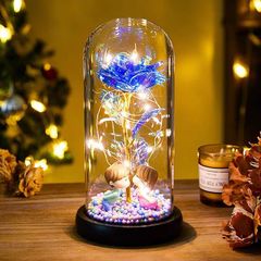永遠の命のバラのシミュレーションの花の人形のカップルのガラスのランプのカバーの七夕の贈り物の誕生日の贈り物の小さい夜の明かりの置物