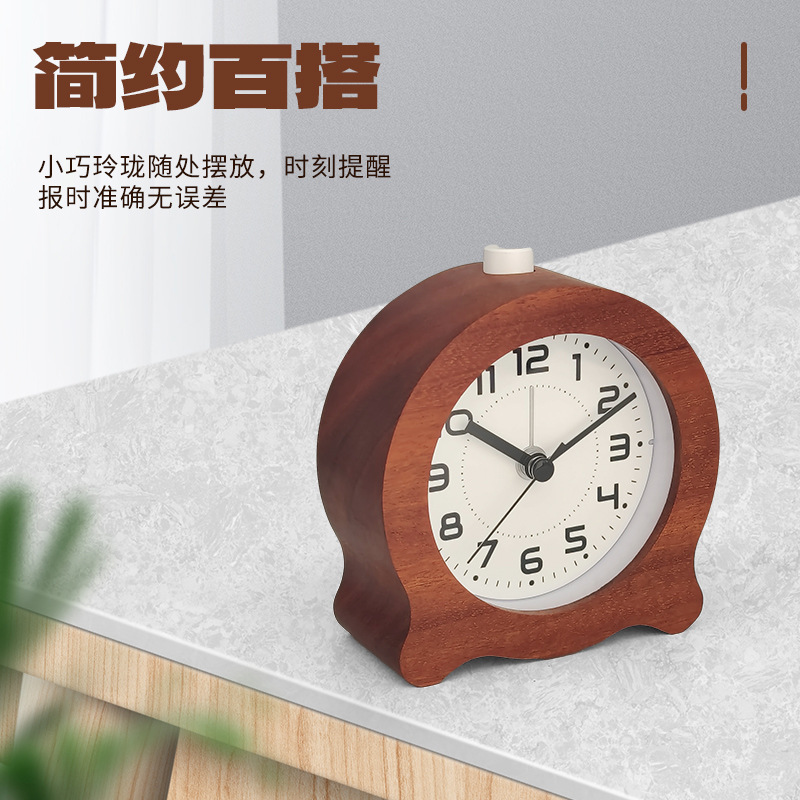 (2개) 단단한 나무 데스크탑 알람 시계 LED 빛 국경 창조적 인 밤 빛 전자 알람 시계 북유럽 통나무 학생 음소거 작은 시계