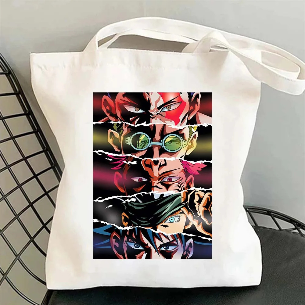 Japanese Anime Wujitsu Jujitsu Flash Large Capacity Patterned Shopping Bag Non-Zipper Canvas Casual Handbag