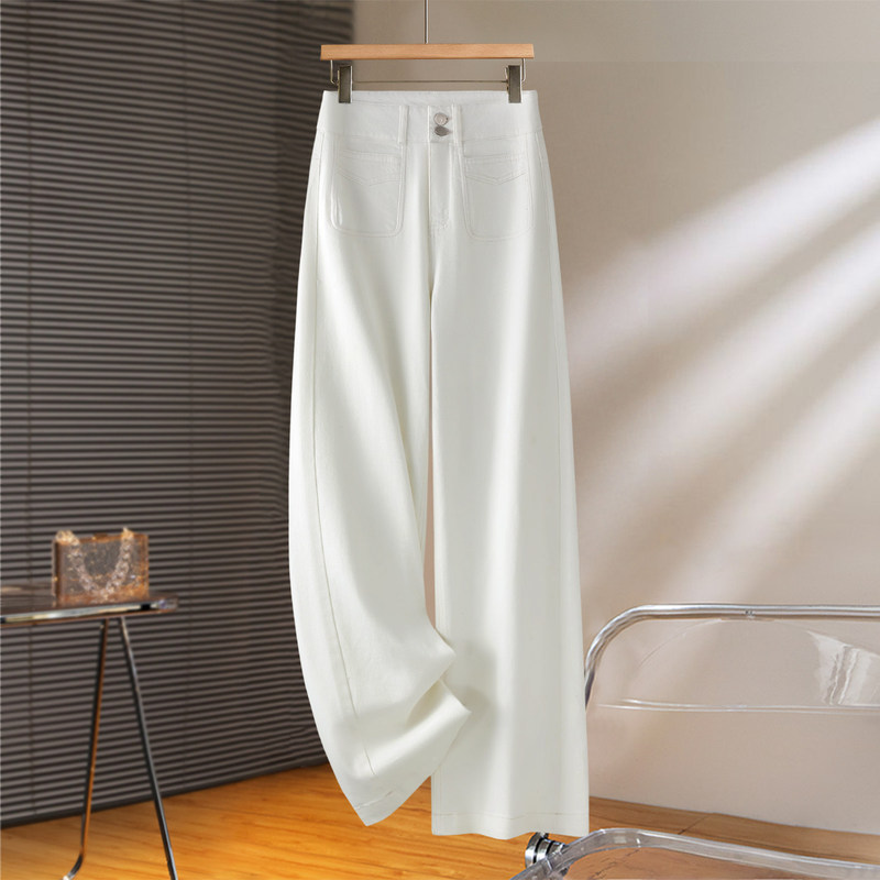 High-Waisted Off-White Denim Wide-Leg Pants for Women, Spring/Summer 2026 New Popular Style, Drapey and Slimming Narrow Straight-Leg Pants