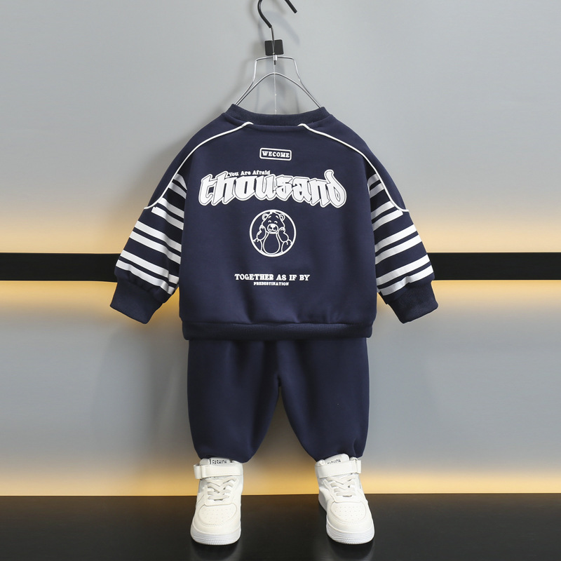 5848 Traje de ocio para niños Primavera y otoño 2025 Nuevo suéter con estampado de letras para niños Traje de dos piezas de otoño para bebés