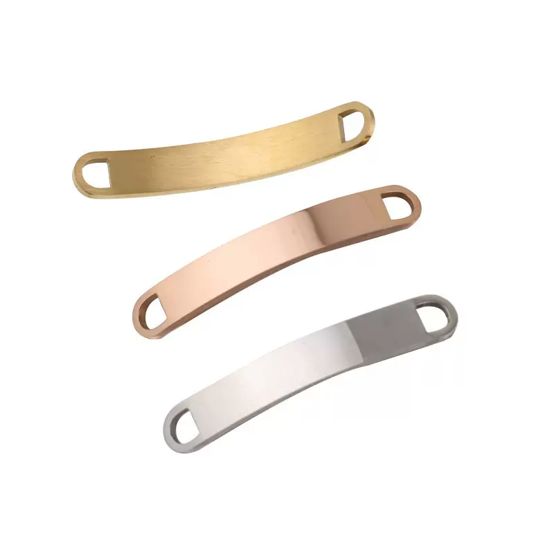 爆款镜面不锈钢长方形双孔吊坠 弯形长条DIY刻字编织手链配件工厂