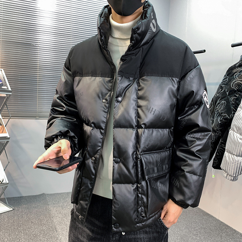 Men's down jacket with stand-up collar, lightweight, short, no-wash, thickened, casual, stylish, warm, white duck down coat.
