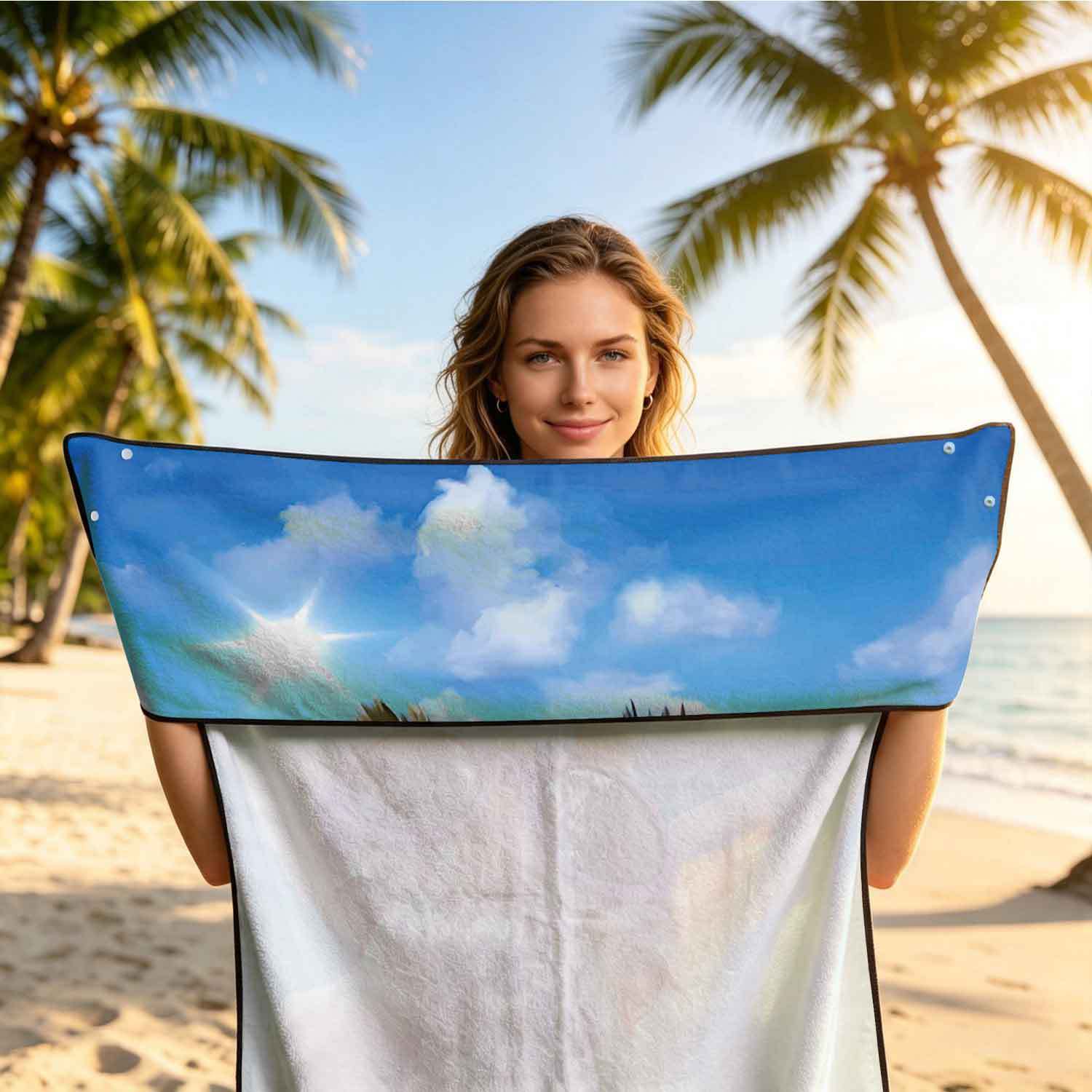 Printed bath towel and car seat cover 2-in-1, ultra-fine fiber outdoor beach and car dual-use universal seat cushion