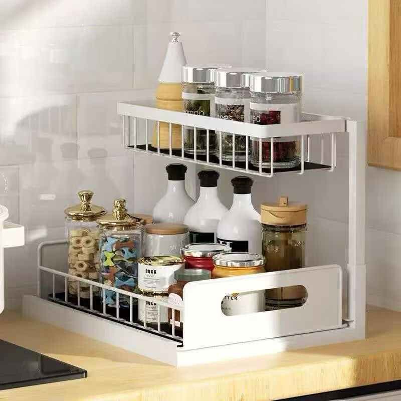 Kitchen Pull-Out Storage Rack under Sink Cabinet Storage Rack Pull-Out Basket Multi-Functional Carbon Steel Rack