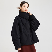 国民鹅绒羽绒服日常宽松百搭黑色领美式外套冬季新款休闲女8518