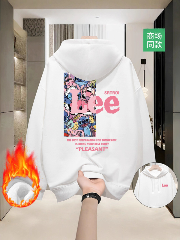 加绒印花上衣连帽卫衣美式时尚印花重磅纯棉情侣装卫衣连帽上衣潮|undefined