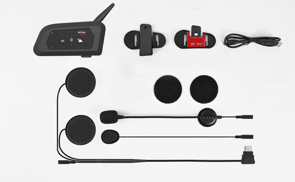 Houtonsenv4 Cross-Border Best-Selling Referee Bluetooth Intercom Headset for 4 People with Real-Time Intercom Distance of 1500m Meters and Fm