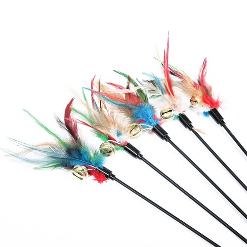 Factory direct supply long pole colorful big bell feather pet toy cat teasing stick pet supplies self-pleasure