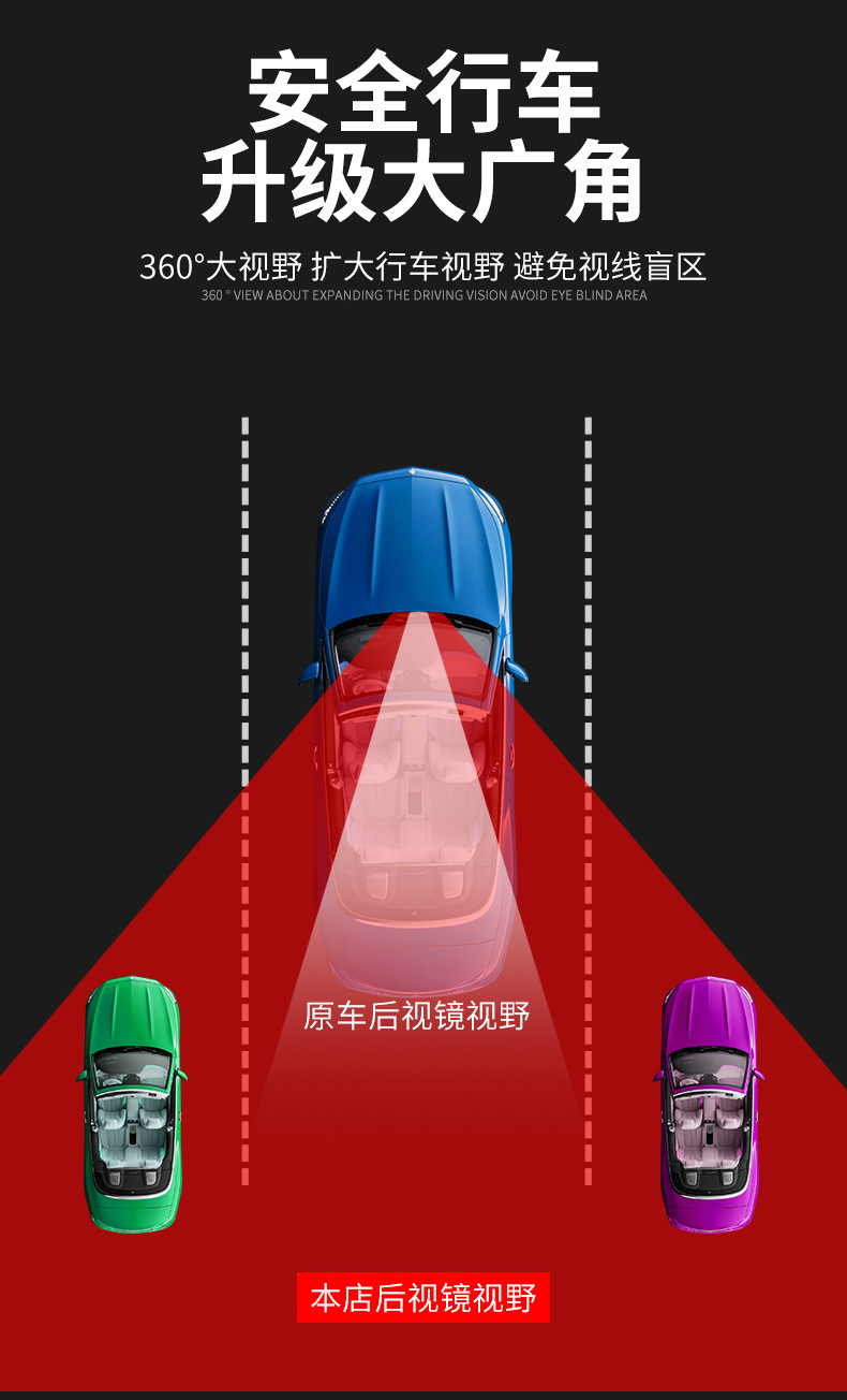 Car Interior Wide-View Rearview Mirror Anti-Glare Reflector Indoor Reversing Mirror Wide-Angle High-Definition Curved Plane Mirror