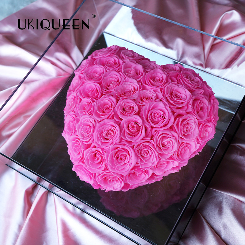 Yunnan inmortalidad flor espejo corazón rosa hecha a mano día de San Valentín confesión regalo acrílico caja de flores fábrica al por mayor