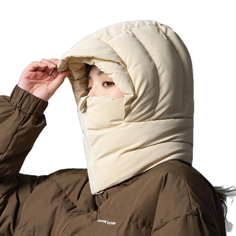 冬季围脖面罩一体套头女骑行保暖加绒羽绒帽子防风防寒滑雪雷锋帽|undefined
