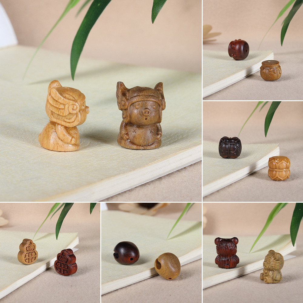 檀木雕卡通可爱手工沉香木diy配饰手串国风吊坠手机钥匙扣挂件配