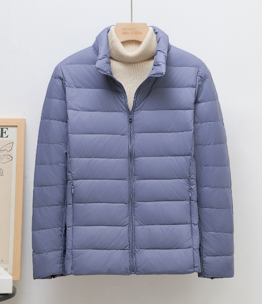 Haze blue women's stand collar