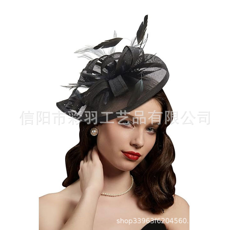 Amazon's best-selling feather mesh headpiece for banquets, performances, parties, and the Horse Racing Festival, personalized solid color headwear