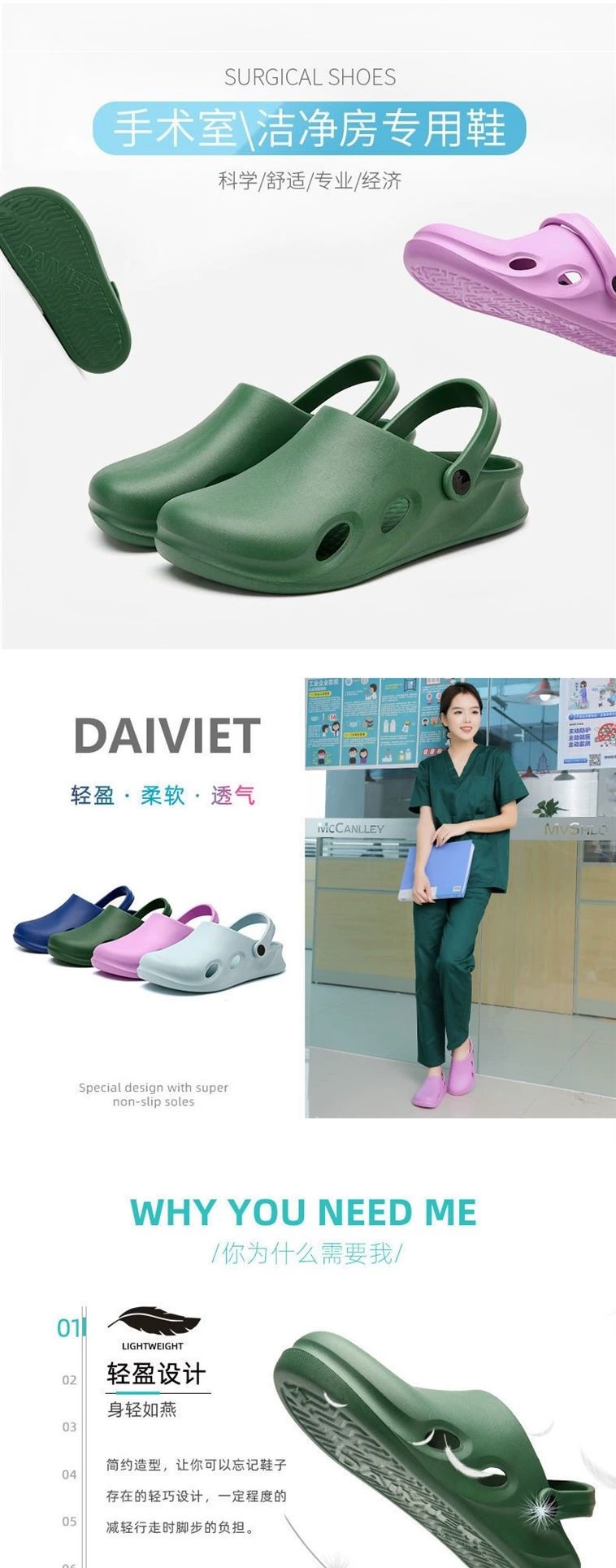 Surgical shoes, operating room slippers, women's medical non-slip toe-toe doctor and nurse monitoring room experimental hole-in-the-wall shoes