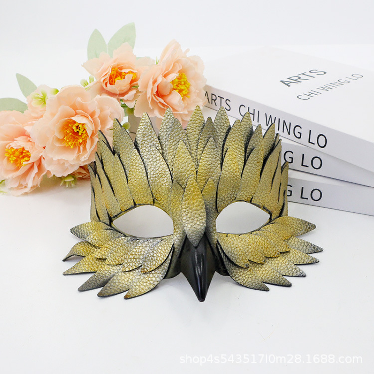 Ventas transfronterizas calientes de alta calidad pico plumas máscaras de mitad de cara búho máscaras Halloween party cos accesorios de vestuario