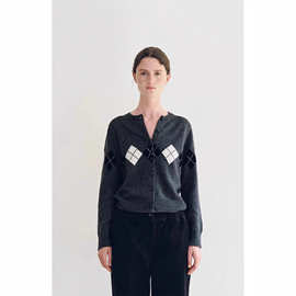 NW全羊毛菱格开衫女2025秋冬新设计师款简约提花圆领毛衣针织上衣