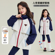 媛媛公主2025冬季女童中大童连帽外套软壳户外夹棉加厚冲锋衣童装