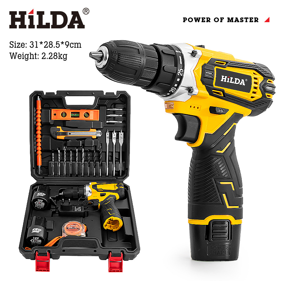 Nueva Hilda hilda recargable taladro de impacto batería de litio taladro manual destornillador eléctrico portátil doméstico accesorios