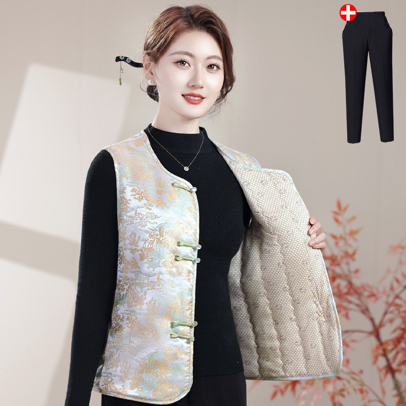 妈妈秋装唐装马甲女中老年人秋冬季夹棉加厚马夹新款国风洋气背心|undefined