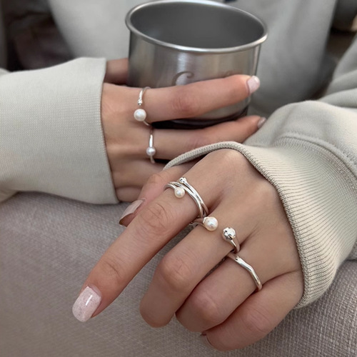 Korean style simple pearl ring for women minimalist style fashion personality niche design versatile high-end open index finger ring