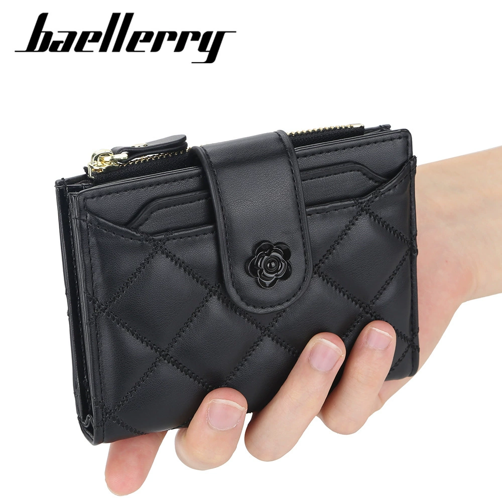 Wallet (baellerry) diamond-quilted pattern, capacious card holder, compact 12.7×10×2.5 cm
