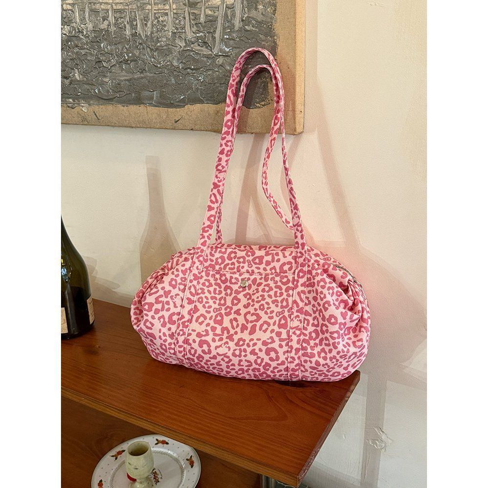 Women's Nylon Bowling Bag Large Capacity Handbag Korean Style Leopard Print Shoulder Bag For Commuting - Thumbnail 8