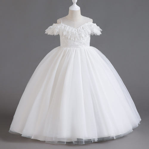 Girls' dresses, evening dresses, off-the-shoulder long dresses, princess dresses, mesh tutu dresses, performance dresses, host dresses