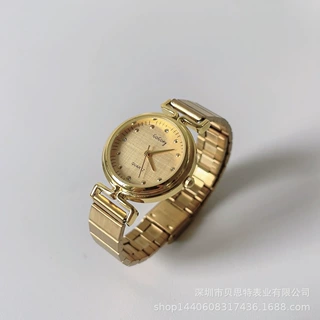 Gogoey新款竹节带链条式手表女初高中生小众轻奢高级感金色石英表