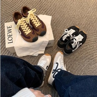 Wang Yibo with crooked head asymmetric retro lace casual sports white shoes women's flat training forrest gump shoes