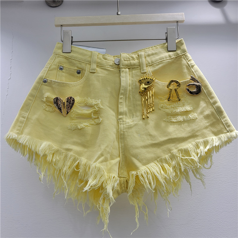 Pantalones Cortos Jeans para Mujer de Mezclilla Pierna Ancha con Borde Deshilachado y Metal image 6