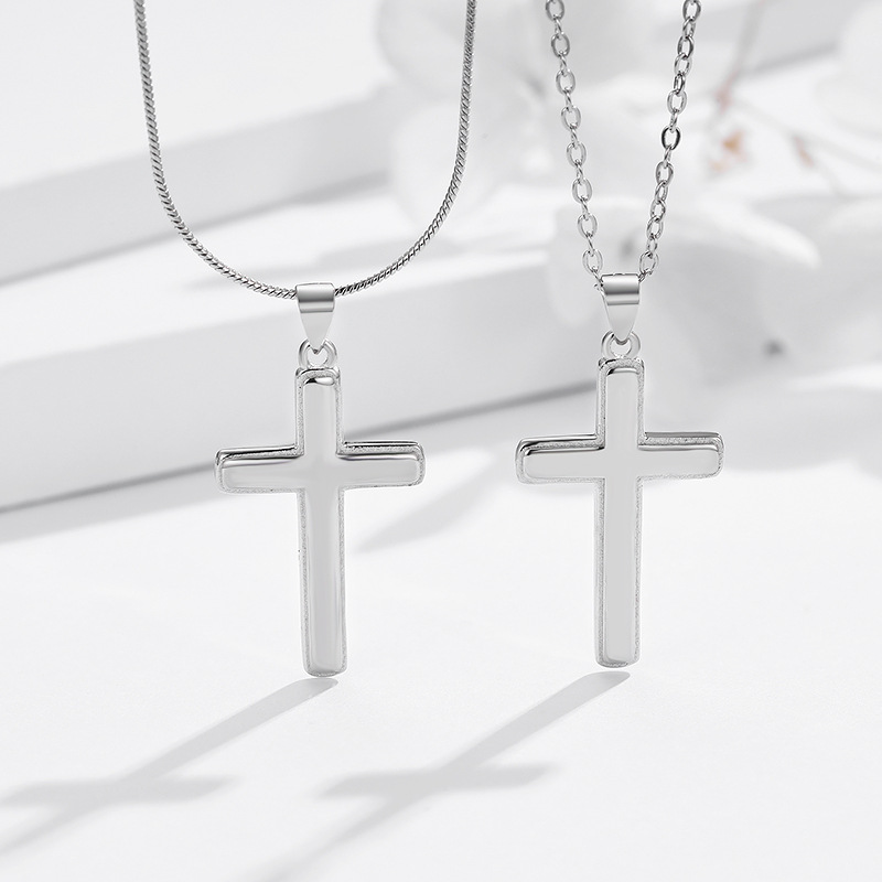 Europe and the United States cross-border s925 sterling silver cross pendant necklace men's fashion round snake bone chain clavicle chain manufacturers