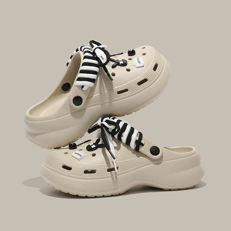Pise en la mierda, zapatos con agujeros, ropa exterior de moda de verano para mujer, suela gruesa, transpirable, zapatillas Baotou, sandalias de playa antideslizantes