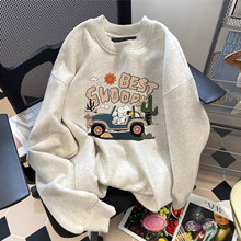 2025秋冬新款圆领大码宽松棉卫衣女情侣装薄款加绒长袖上衣服