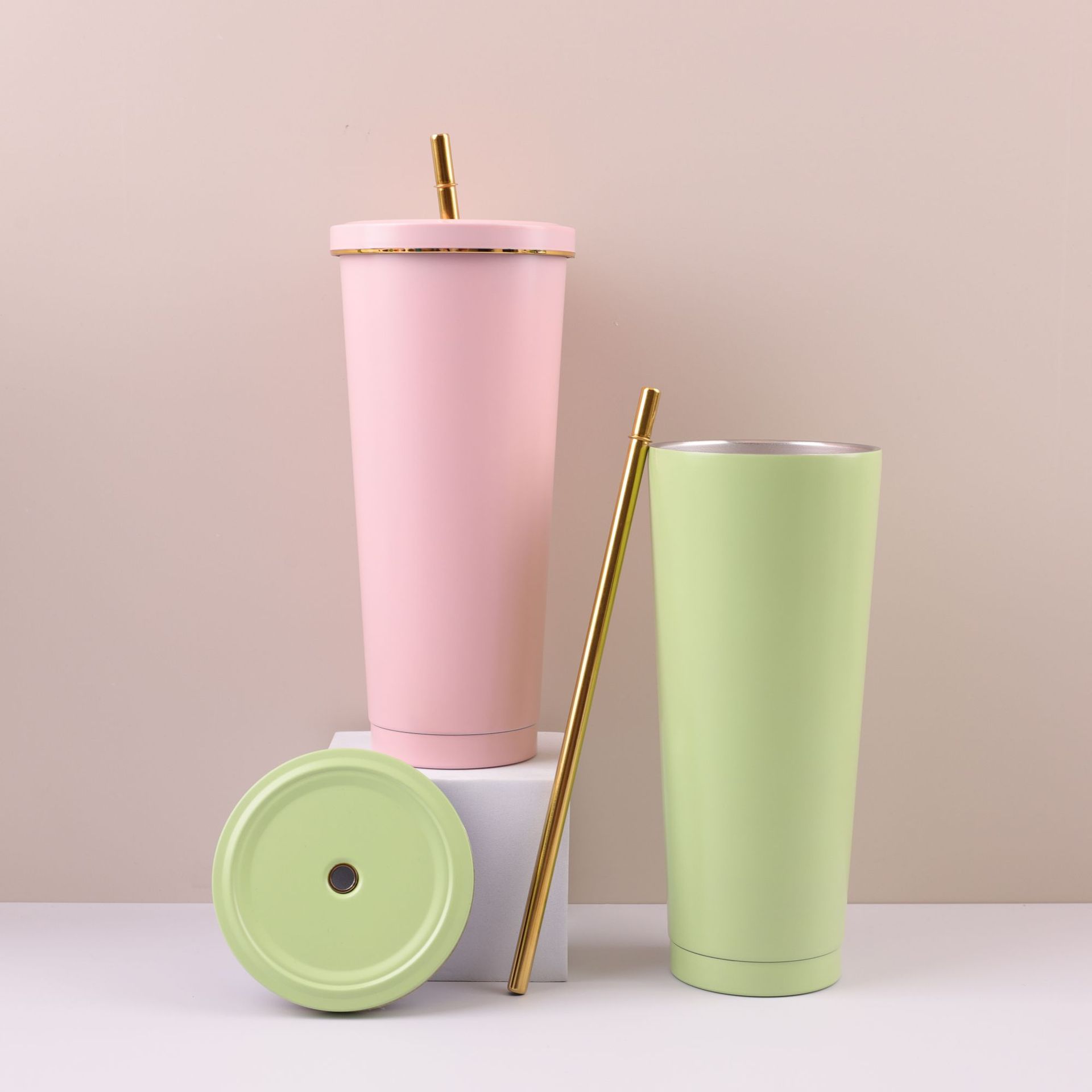 Especial transfronteriza 304 taza de café de paja de acero inoxidable taza de vacío de doble capa portátil al aire libre taza de vacío de coche frío