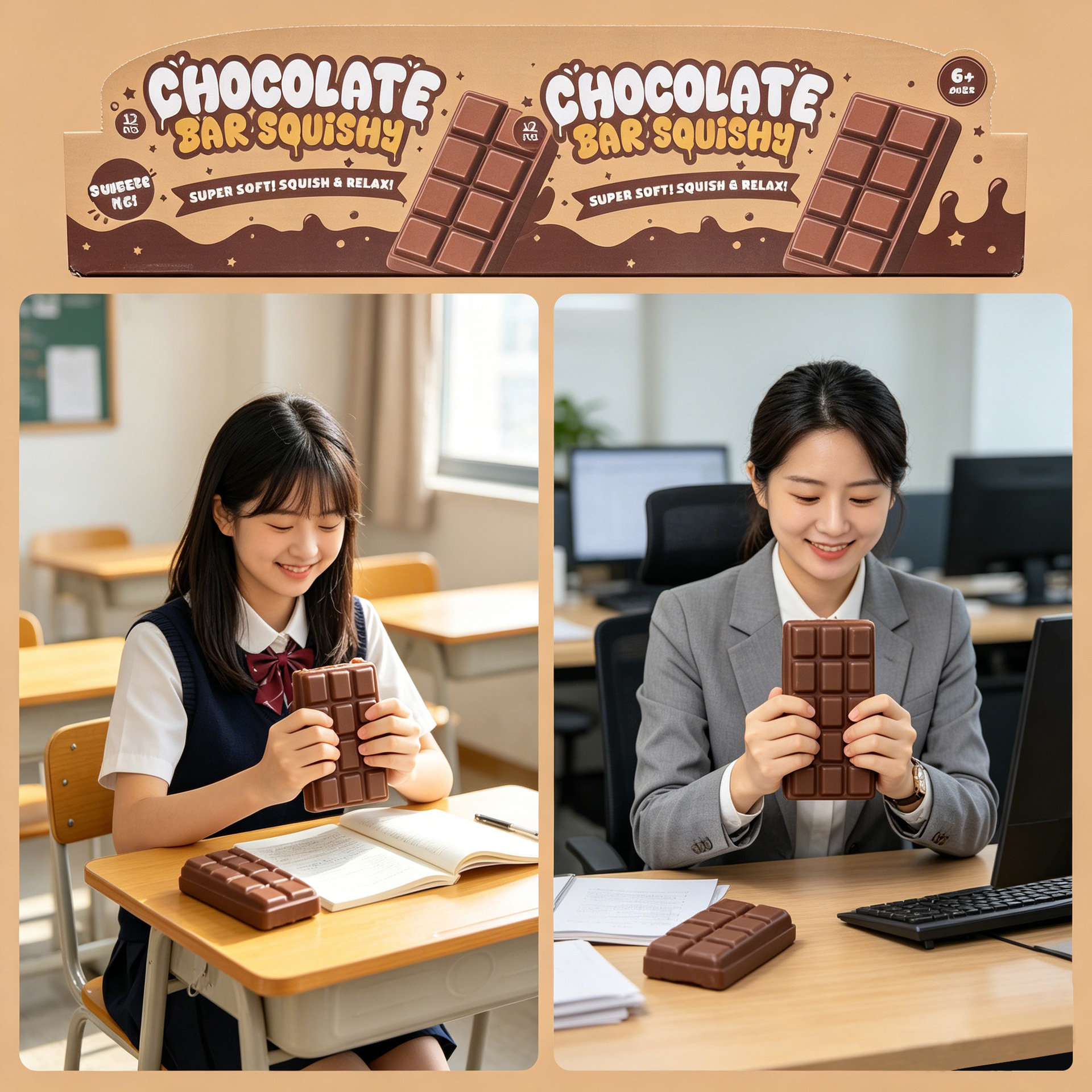 alta simulación de chocolate gran placa descompresión juguete pellizco pellizco pegajoso succión dedos rebote lento descompresión pellizco pellizco squishy