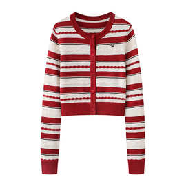 2026春季新款女设计师款立体感绳结条纹毛衣短针织开衫RK12801279